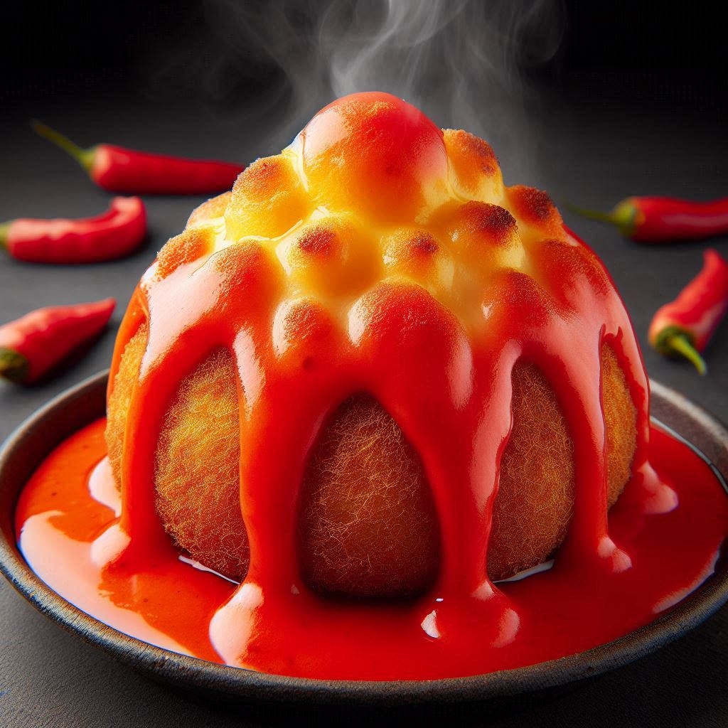 Foto da Coxinha Vulcânica com casquinha crocante e recheio picante